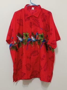 Adam Men's Shirt Button Down Parrots Red Retro 90's Size 2XL NWOT